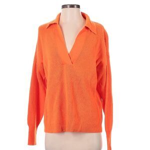 Brodie 100% Cashmere Bright Orange Ribbed  Preppy Gorpcore Collared Sweater S
